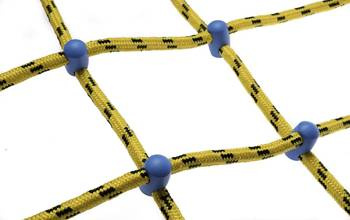 Siatka do wspinaczki żółto-czarna z niebieskimi łącznikami