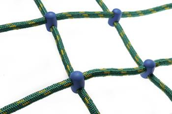 Siatka do wspinaczki zielono-żółta z niebieskimi łącznikami