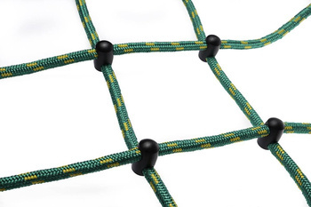 Siatka do wspinaczki zielono-żółta z czarnymi łącznikami