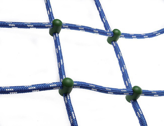 Siatka do wspinaczki niebiesko-biała z zielonymi łącznikami